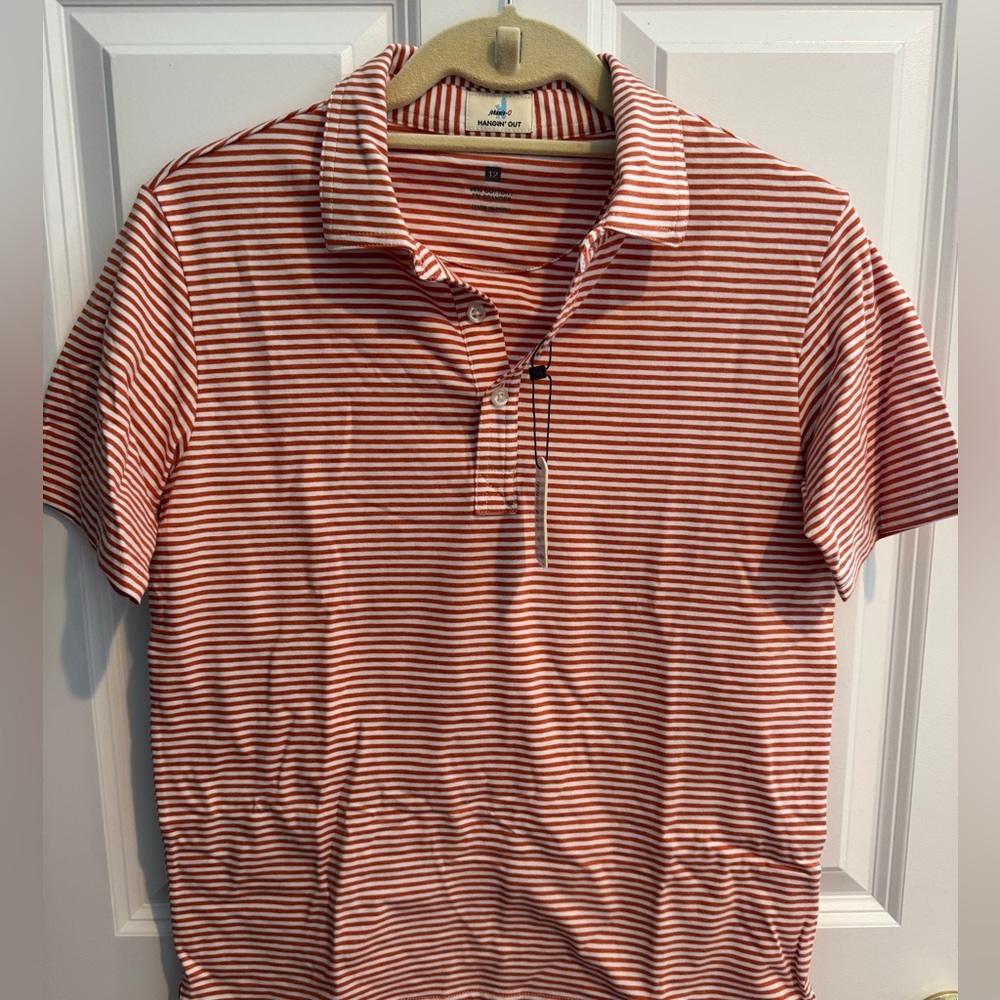 Johnnie-O NWT size 12 Burnt Orange striped polo shirt